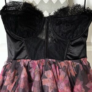 Floral Black and Pink Corset Dress